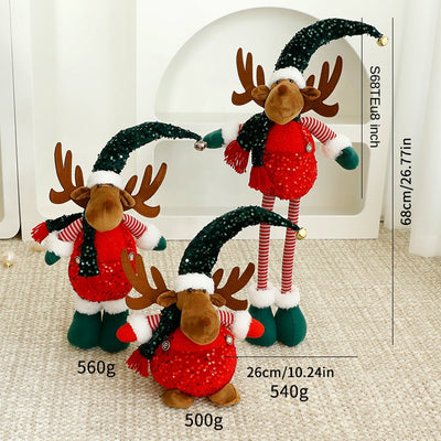 Standalone Christmas Standing Stretch Dolls, Hotel Window Display Snowman Reindeer Plush Toys Decorations