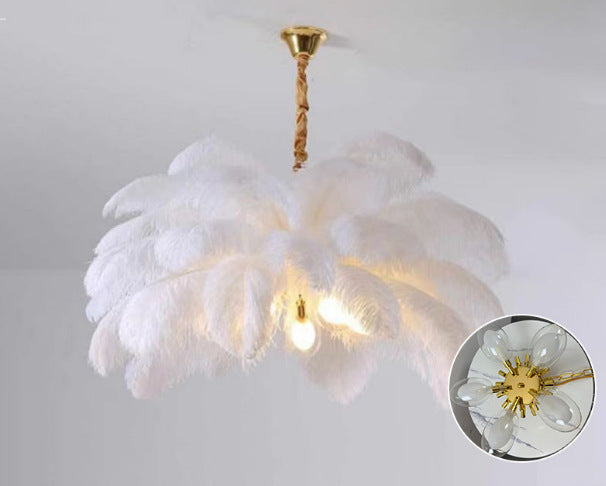 Modern Feather Pendant Ceiling Light – Luxury Bedroom & Living Room Hanging Lamp 65 * 80cm 4 G9 glass balls dual color
