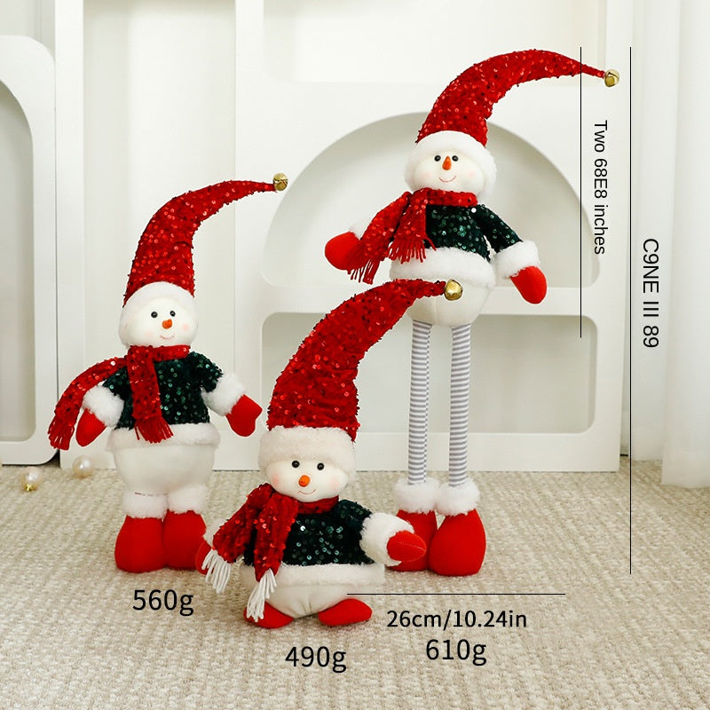 Standalone Christmas Standing Stretch Dolls, Hotel Window Display Snowman Reindeer Plush Toys Decorations