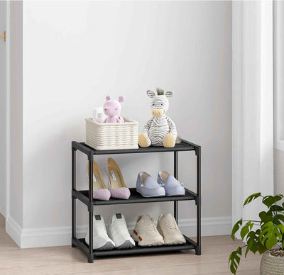3 Tier Shoe Rack - Narrow Stackable Small Shoe Storage Organizer for Kids, Toddlers, and Adults - Free Standing Entryway Shelf for Closet and Entrance - GG store