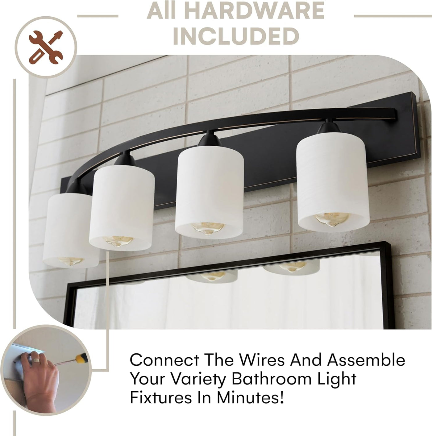 Bathroom Vanity Light Fixture - Bathroom Vanity Lights over Mirror in Bronze - Interior Lighting Bar with Nickel Glass Shade - 4 Lights, E26 100W LED, Bulbs Not Included, 7X32X8.5 Inches - GG store