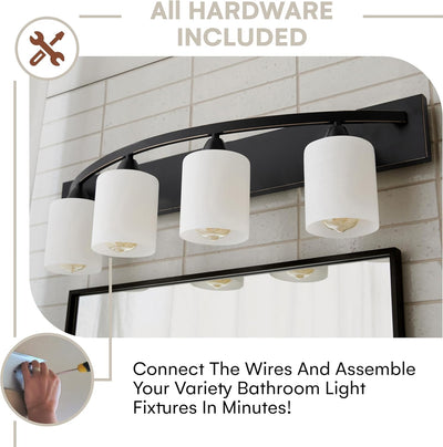 Bathroom Vanity Light Fixture - Bathroom Vanity Lights over Mirror in Bronze - Interior Lighting Bar with Nickel Glass Shade - 4 Lights, E26 100W LED, Bulbs Not Included, 7X32X8.5 Inches - GG store