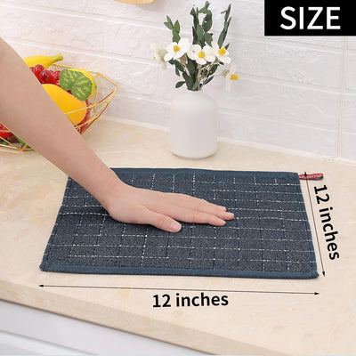 Ultra Soft 100% Cotton Terry Dish Cloths - Absorbent Kitchen Towels for Drying & Washing Dishes, 6 Pack, 12x12 Inches, Dark Grey