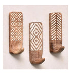 Set of 3 Cavira modern minimalist wood and bamboo single hooks for bedroom, entryway, or wardrobe, rated for 2kg load.