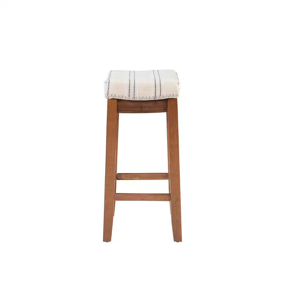 Modern Wooden Counter Height Bar Stool – Upholstered Backless Kitchen Island Seating Chair 26.5”