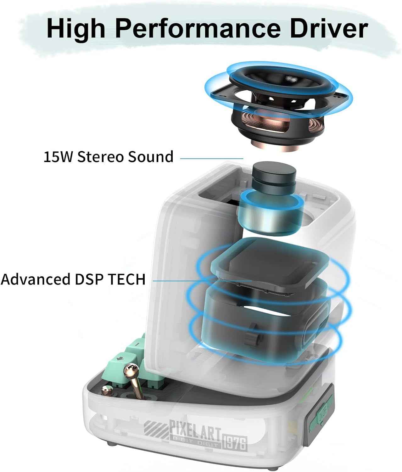 Ditoo Bluetooth Pixel Art Speaker - Portable Gaming Bluetooth Speaker with App Controlled 16X16 LED Front Panel and Smart Alarm (White) - GG store