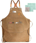 Cross Back Canvas Chef Apron – Adjustable Cotton Cooking, BBQ & Kitchen Work Apron with Pockets for Men & Women Cappuccino Brown
