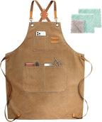 Cross Back Canvas Chef Apron – Adjustable Cotton Cooking, BBQ & Kitchen Work Apron with Pockets for Men & Women Cappuccino Brown