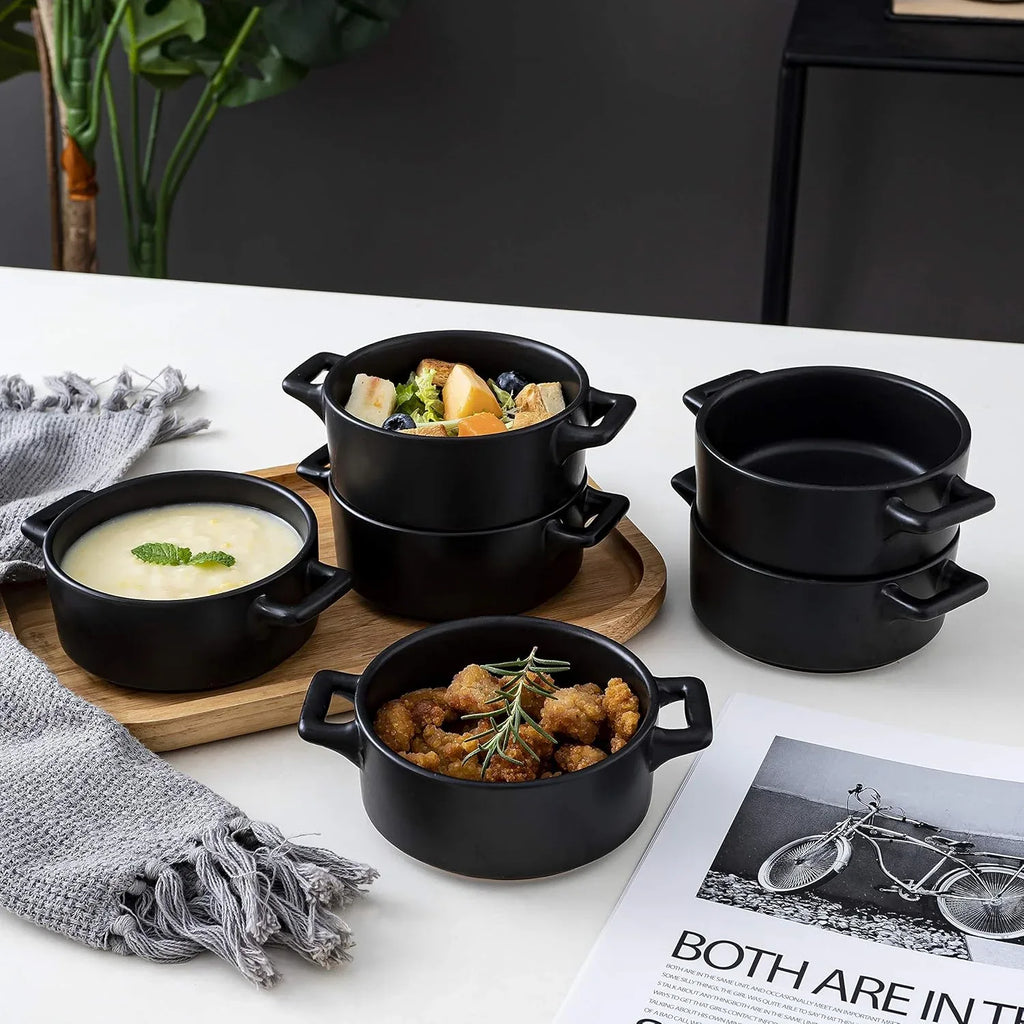 Ceramic Ramekins Set of 6 | Oven-Safe Porcelain Baking Bowls with Handles | Cavira