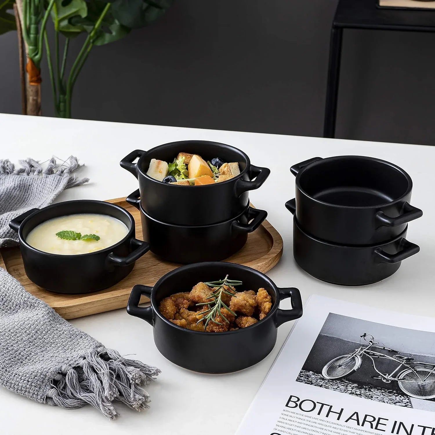 Ceramic Ramekins Set of 6 | Oven-Safe Porcelain Baking Bowls with Handles | Cavira