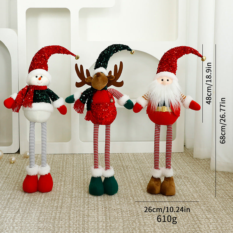 Standalone Christmas Standing Stretch Dolls, Hotel Window Display Snowman Reindeer Plush Toys Decorations