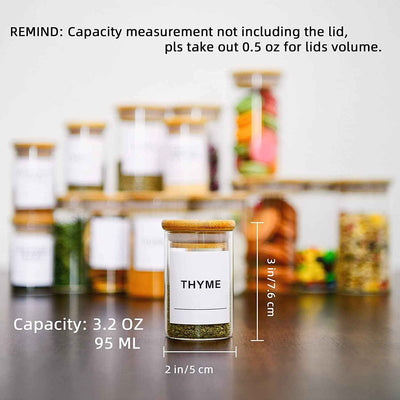 Glass Spice Jars Set of 20 - Mini 3.2Oz Airtight Containers with Bamboo Lids and Preprinted Labels for Pantry Storage - GG store