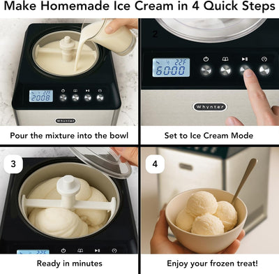 Automatic Ice Cream Maker - 2.1 Qt. Upright with Built-In Compressor, LCD Display & Timer - No Pre-Freezing - Stainless Steel ICM-201SB