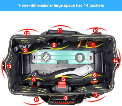 16 Inch Waterproof Tool Bag Organizer with ABS Molded Base, Padded Handle & Shoulder Strap, Durable Oxford Cloth - Versatile Tool Bags for Men & Women - GG store