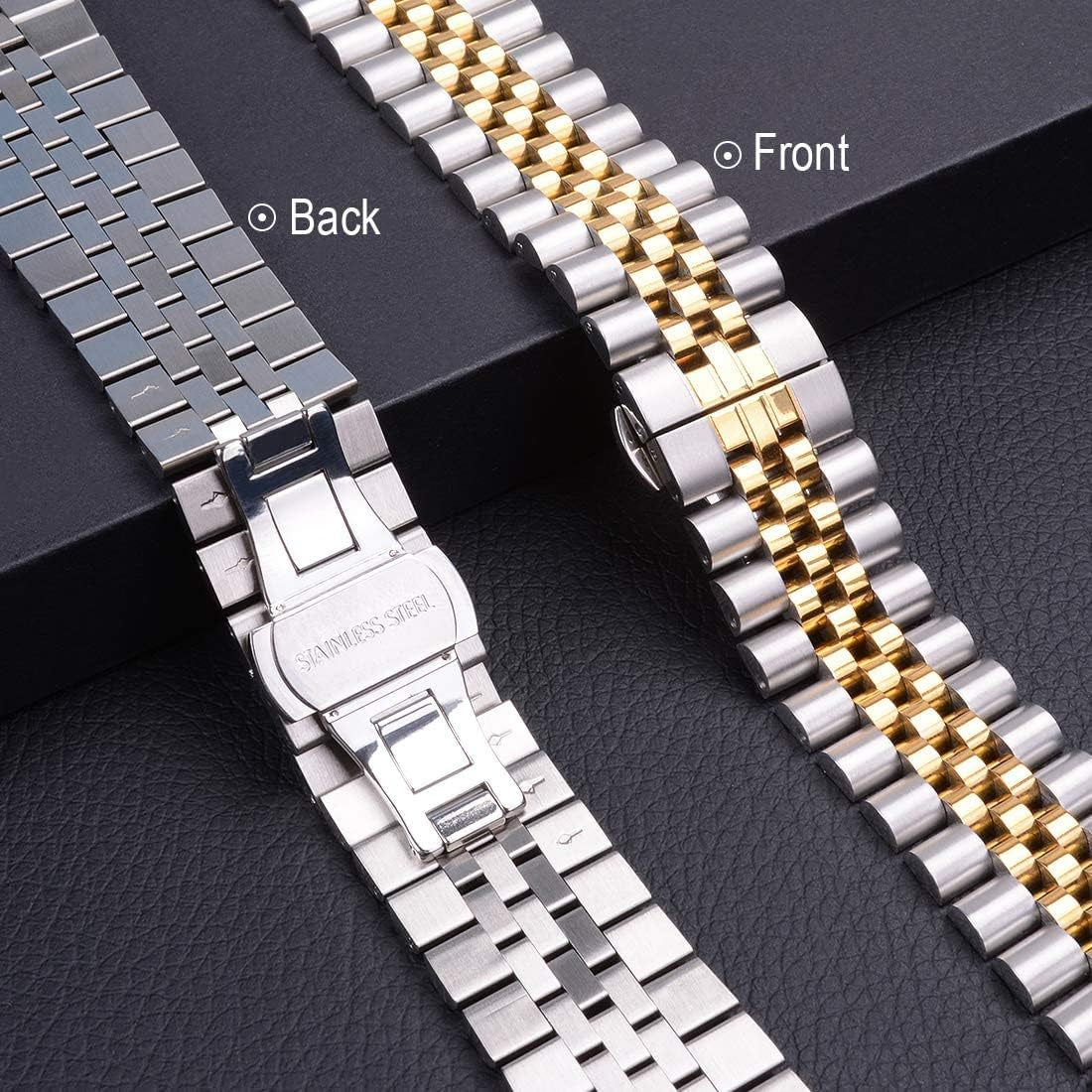 Stainless Steel Apple Watch Band – Butterfly Clasp Link Bracelet (Silver/Gold) - GG store