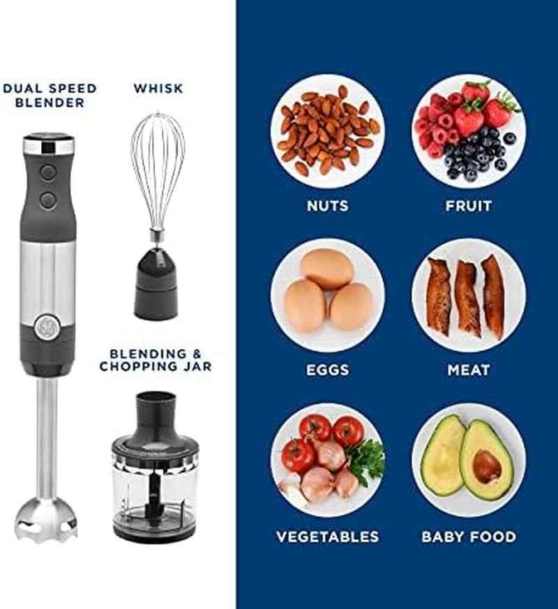 Immersion Blender for Shakes, Smoothies & Baby Food | Handheld 500W Blender with Whisk, Blending Jar & 2-Speed Interchangeable Attachments | Easy Clean Stainless Steel - GG store