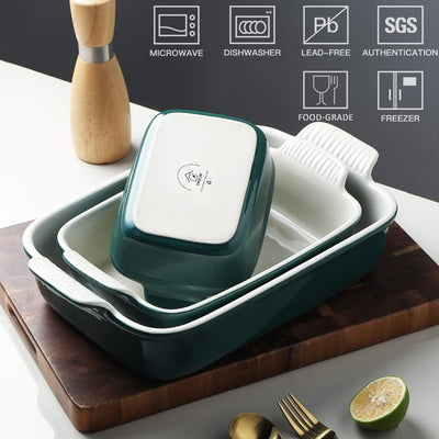 Versatile Ceramic Baking Pans Set - 9x13 Rectangular Casserole Dishes with Handles, Durable Lasagna Pans for Kitchen, Banquet, and Wedding Gifts (Jade)