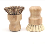 Cavira natural sisal and wood round pot scrubbing brush with short handle for dish, pan, wok, and bakeware cleaning.