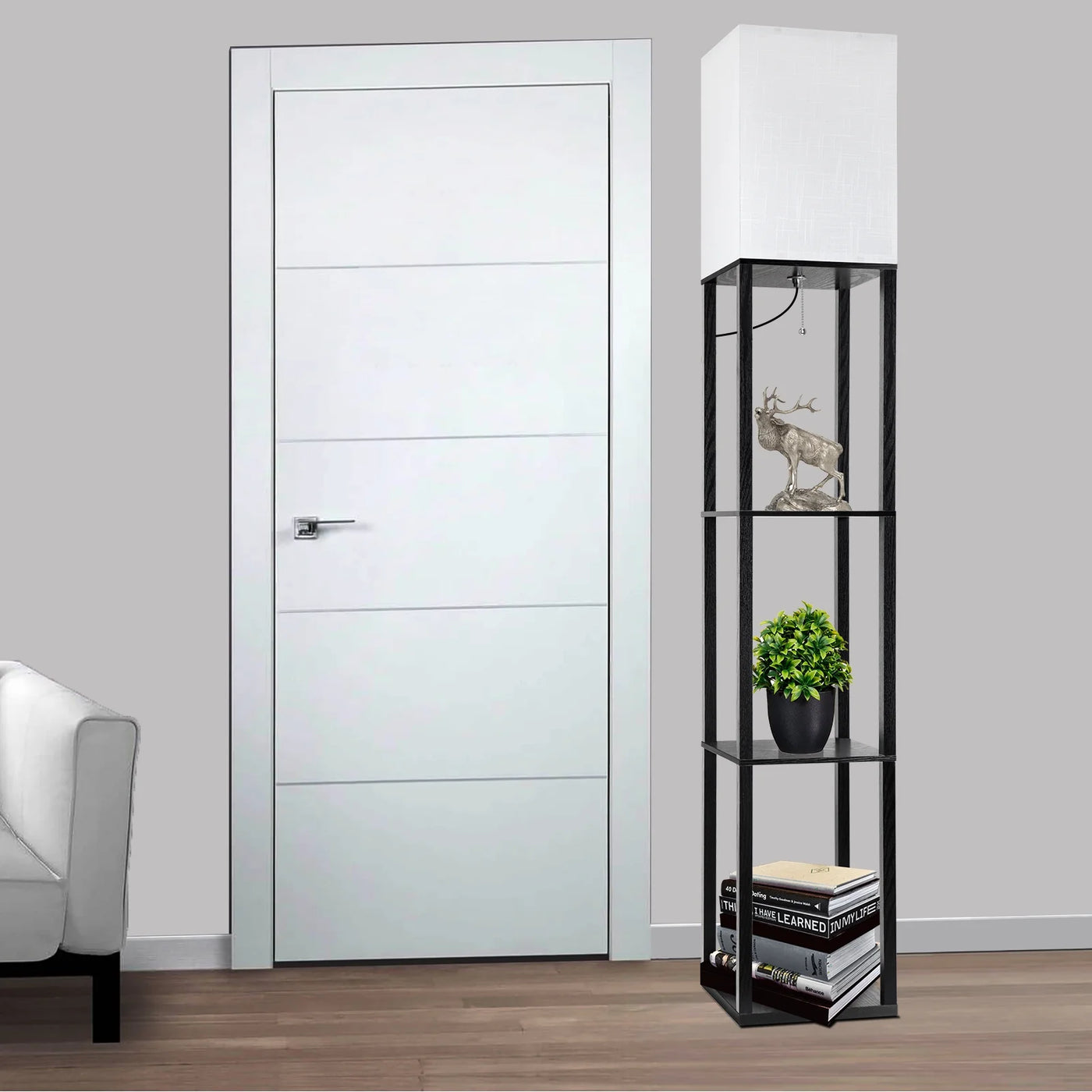 63" Shelf Floor Lamps with Shelves for Living Room Bedroom Office  Wood Modern Standing Lamps Black - GG store