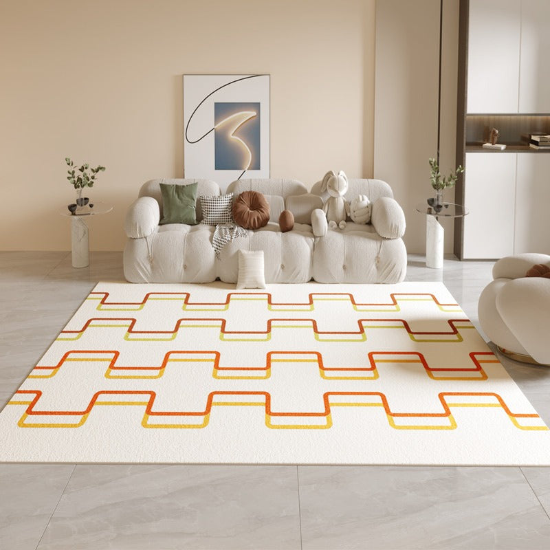 Rainbow kids play rug by Cavira featuring soft imitation cashmere pile, water-absorbent, non-slip, in three color options for children’s rooms.