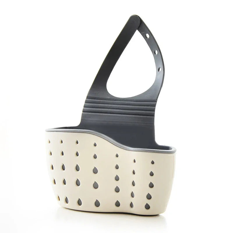 A handy kitchen accessory as sink drainer, multi - functional organizer for countertop dishes, sponges. Beige
