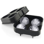 Cavira 4-cavity silicone ice ball mold with four 4.5cm large ice spheres, leak-proof tray for whiskey and cocktails.