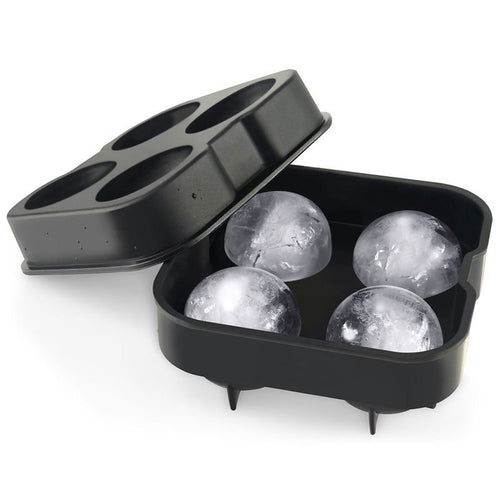 Cavira 4-cavity silicone ice ball mold with four 4.5cm large ice spheres, leak-proof tray for whiskey and cocktails.