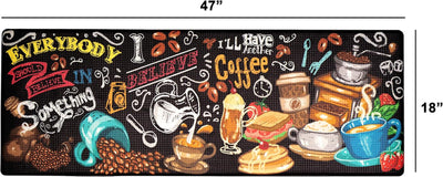 Luxurious Anti-Fatigue Kitchen Floor Mat - Stylish Pain Relief Memory Foam Mat for Comfort in Front of Sink - 47" x 17.5" x 10mm Coffee Design