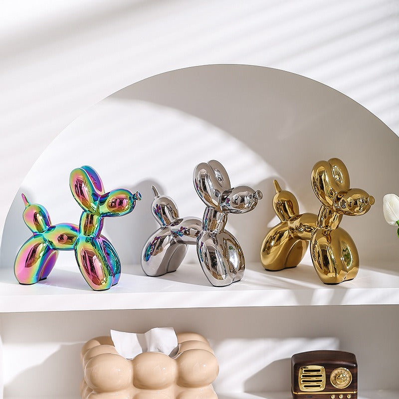 Ceramic Balloon Dog sculpture by Cavira, modern minimalist home décor ornament, 20x18cm, available in 8 colors for shelf or desk display