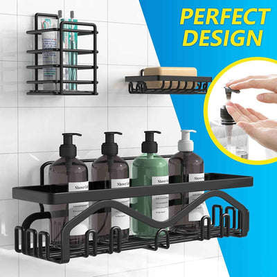 Shower Caddy, Shower Shelves [5-Pack], Adhesive Shower Organizer No Drilling, Large Capacity, Rustproof Stainless Steel Bathroom Shower Organizer, Shower Shelf for inside Shower, Black. - GG store