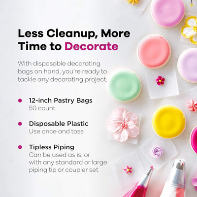 Premium 12-Inch Disposable Pastry Bags for Cake Decorating - 50 Pack