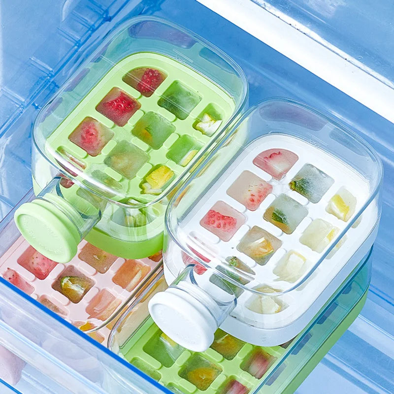 Cavira 2-in-1 ice cube maker bottle with lid and straw, portable press ice tray kettle for home, office, and travel use