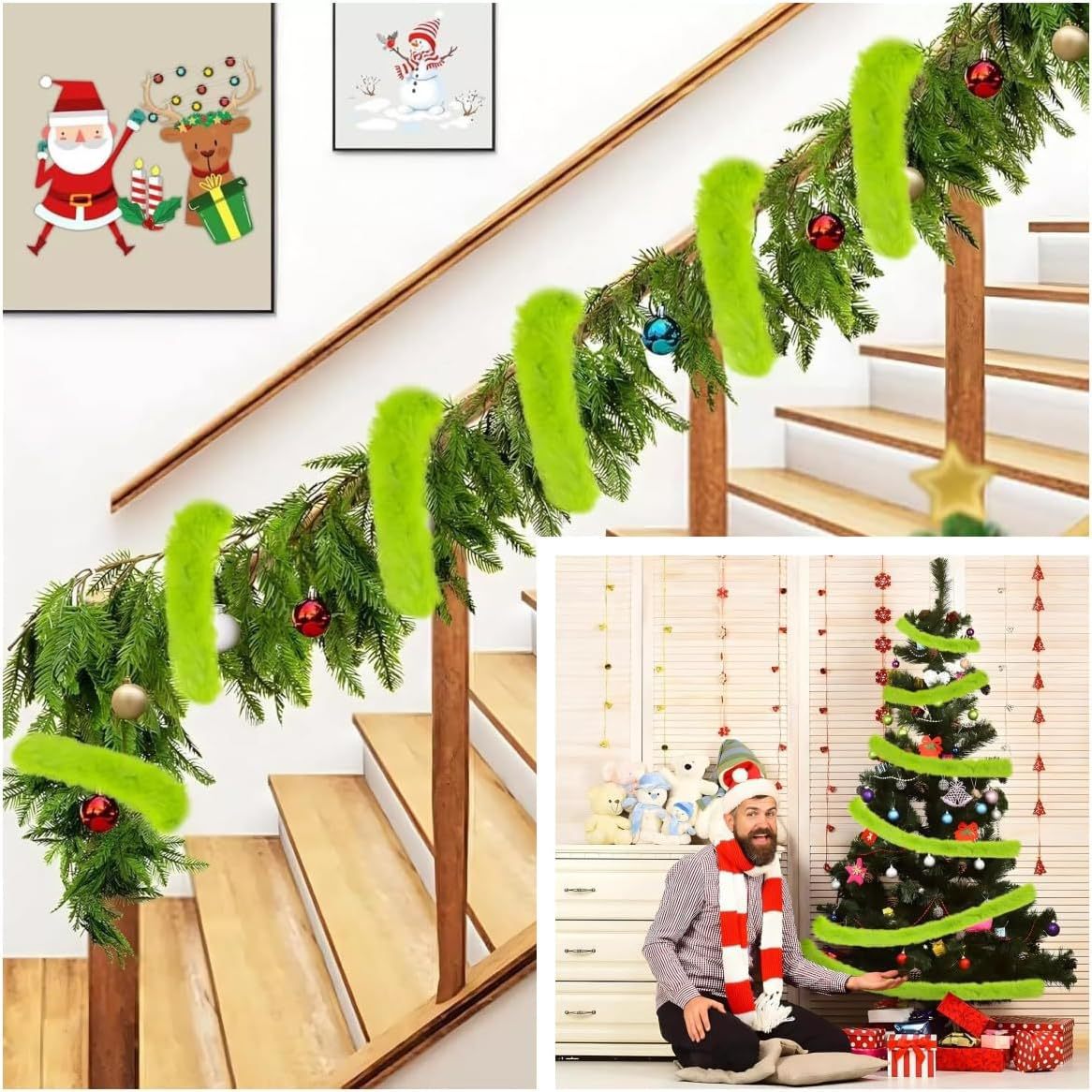 Christmas Tree Fur Ribbon Decoration 1.5M Christmas Holiday Decor Bow Costume Party Supplies
