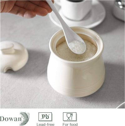 Elegant 12 Ounce Porcelain Sugar Bowl with Lid and Spoon - Perfect for Sugar or Salt, Ideal Coffee Bar Accessory for Home and Kitchen