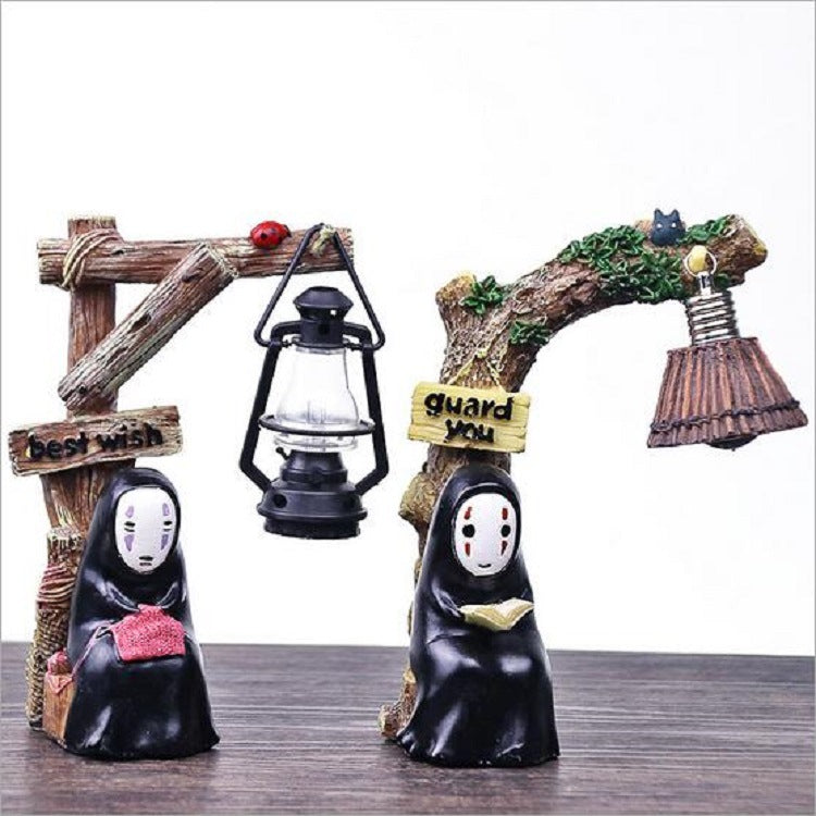 Japanese Anime Faceless Character Night Light - Resin Reading & Knitting Figurine Lamp - Cavira