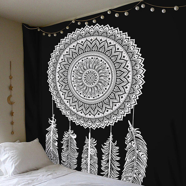 Bohemian Mandala floral wall hanging tapestry by Cavira, square polyester decor for bedroom, living room, boho home style