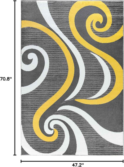 Modern Area Rug Swirls Carpet for Bedroom, Living Room & Dining - Sevilla Collection 4817A (Yellow, 4X6) - GG store