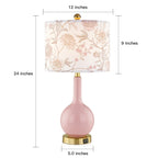 Pink Ceramic Table Lamp with USB Ports – 3-Way Dimmable Touch Bedside Lamp with Floral Shade