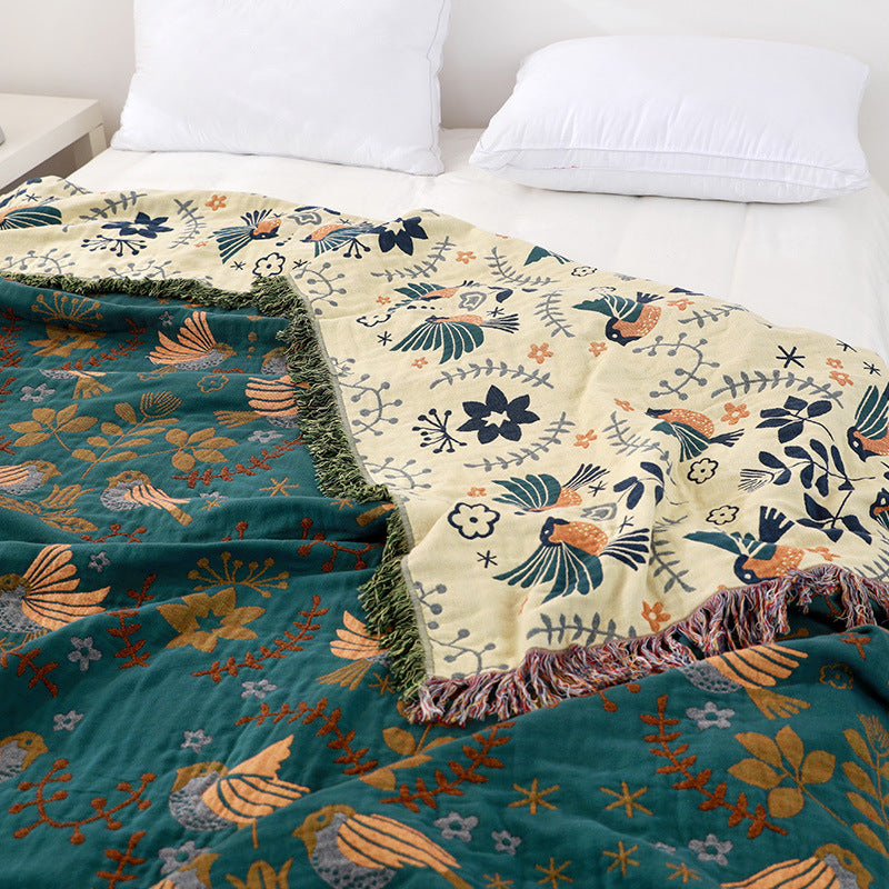 Spring Bird cotton gauze sofa cover by Cavira, all-cotton full coverage throw blanket in Chinese Nordic style for all seasons.