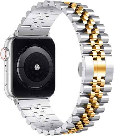 Stainless Steel Apple Watch Band – Butterfly Clasp Link Bracelet (Silver/Gold) - GG store
