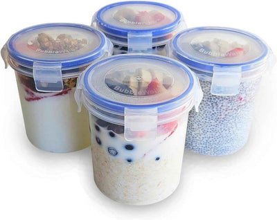 Overnight Oats Container with Lids (4-Piece Set) - 16 Oz Plastic Containers - Oatmeal Container to Go | Portable Cereal and Milk Container| Snap Lock Storage Jars with Airtight Lids - GG store