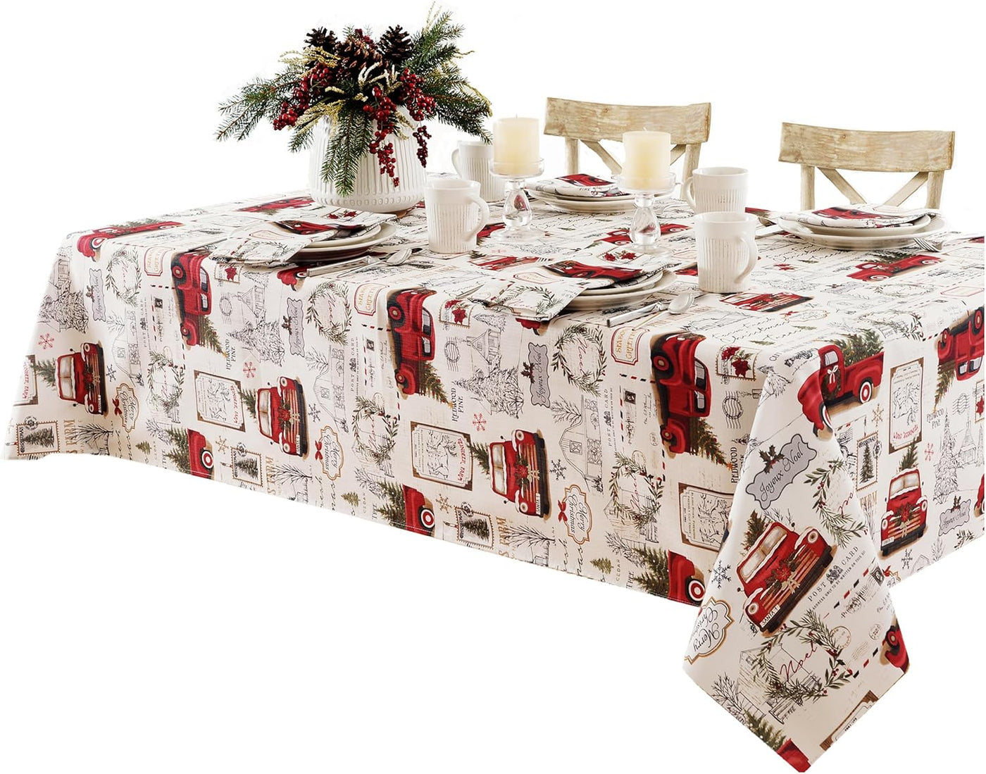 Nostalgic Christmas Pine Hill Tree Farm Tablecloth - 52"x70" No Iron, Stain Resistant Fabric Cover for Holiday Parties and Buffets