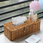 Dark and light rattan-style plastic storage box for tissues and remote controls, 31x13x9cm, eprolo Cavira multifunctional organizer