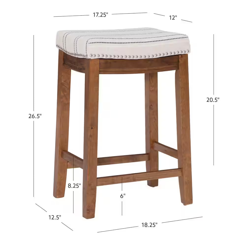 Modern Wooden Counter Height Bar Stool – Upholstered Backless Kitchen Island Seating Chair 26.5”