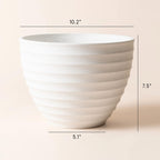 10.2” Fluted White Flower Pot – Indoor Outdoor Stone Look Garden Planter