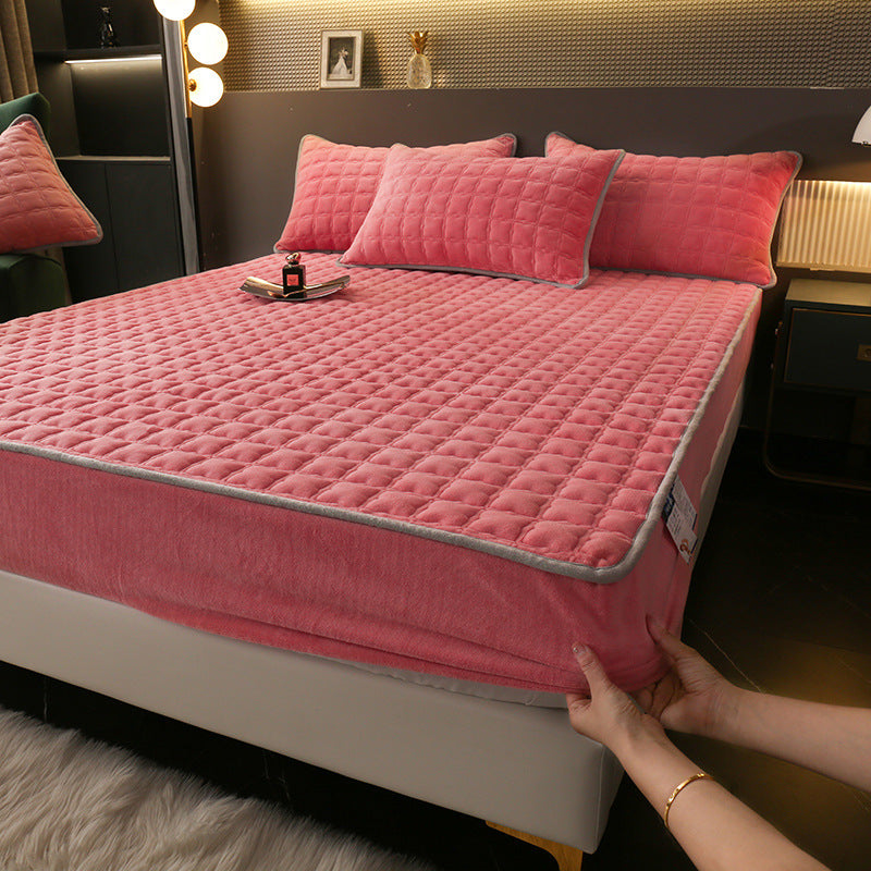 Fleece-lined Milk Fiber Quilted Fitted Sheet Single Winter Thickened