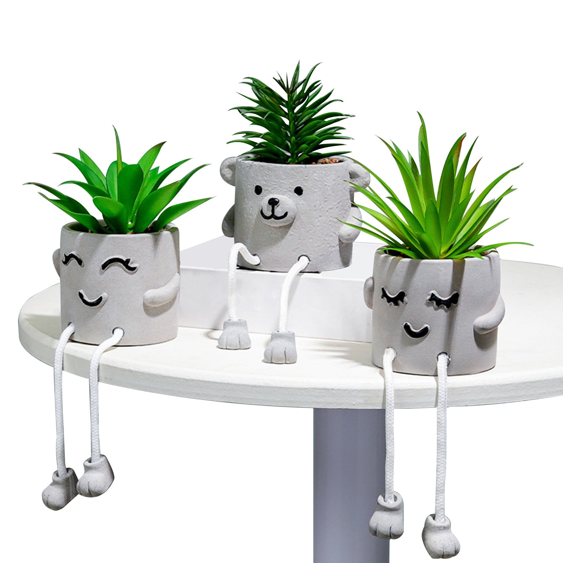 Cavira novelty hanging legs succulent pot with character face design, featuring dangling feet in Totoro, owl, ghost, and bear styles.