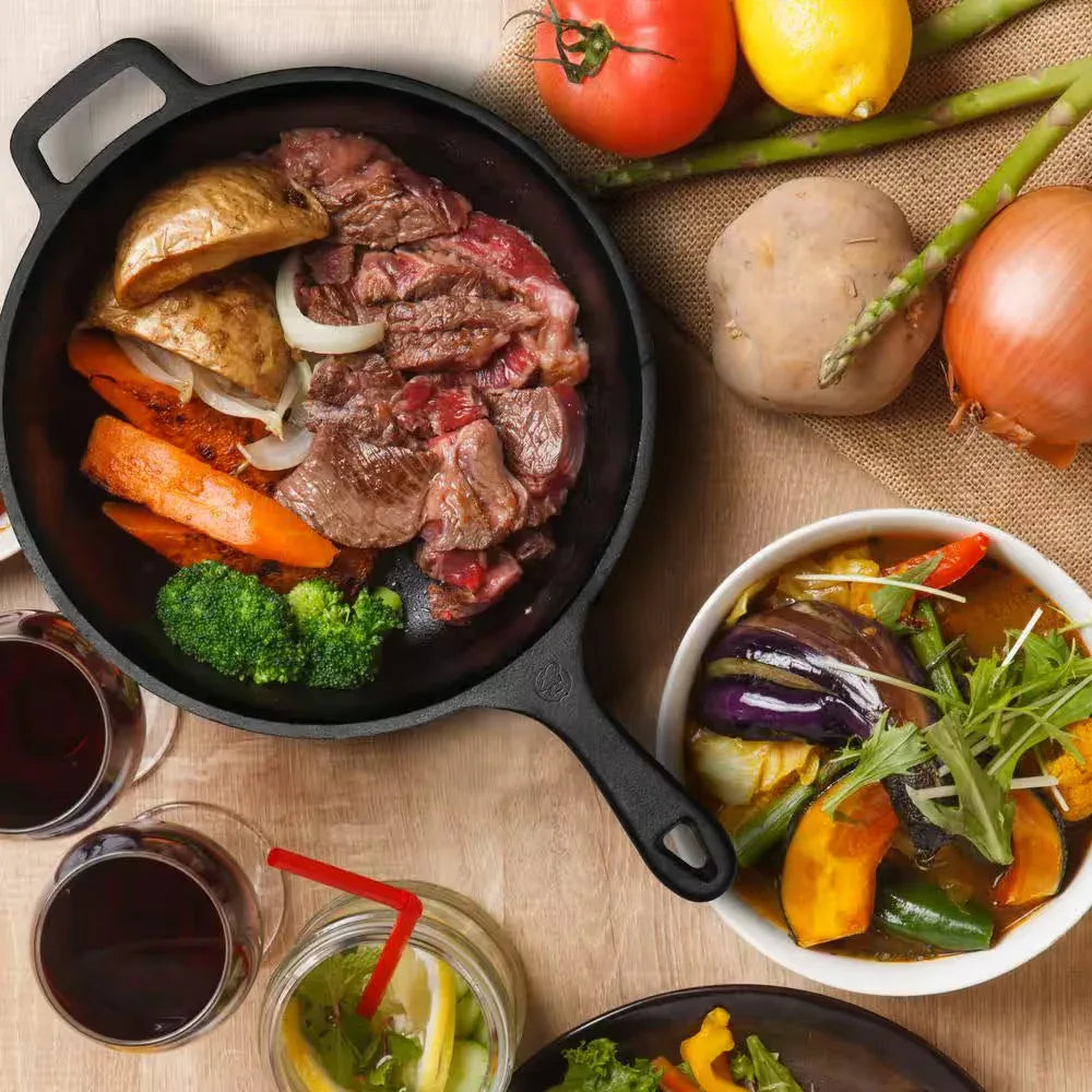 30CM Pre-Seasoned Cast Iron Dutch Oven with Lid – 3QT Heavy Duty Stew Pot & Skillet Combo