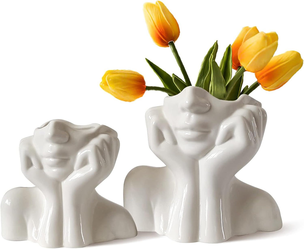 Ceramic art vase by Cavira featuring a Nordic-style human body sculpture, ideal for home decor and floral arrangements.