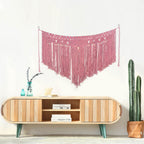 Pink bohemian cotton woven wall tapestry by Cavira, featuring basket weave design, ideal for bedroom decor, sofa background, or weddings.